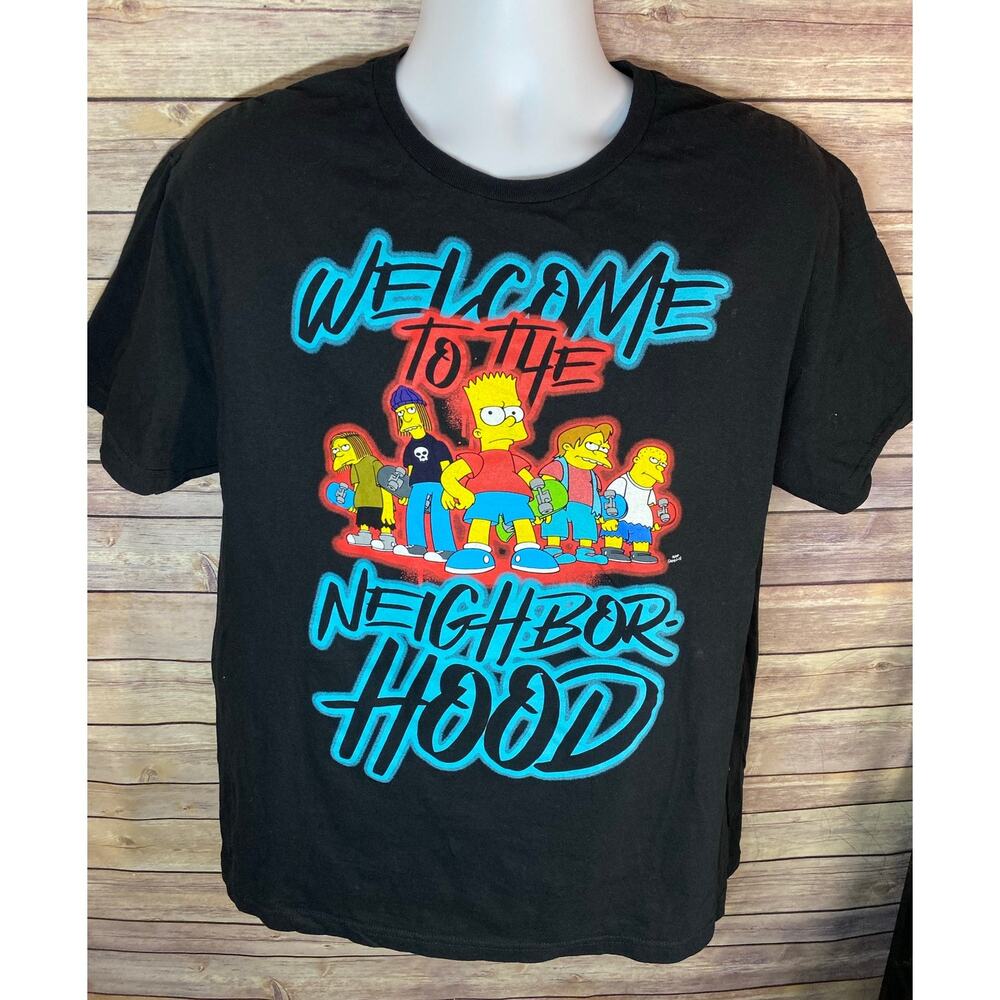 THE SIMPSONS STREETWEAR T-SHIRT — "Welcome to the Neighborhood" Black Large
